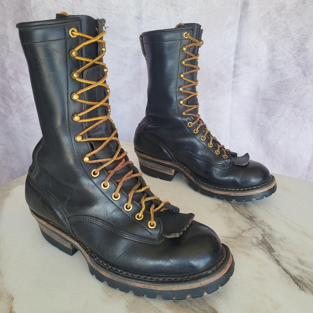 White's Logger Combat Boots Mens Size 8.5 D Black Leather Lace Up